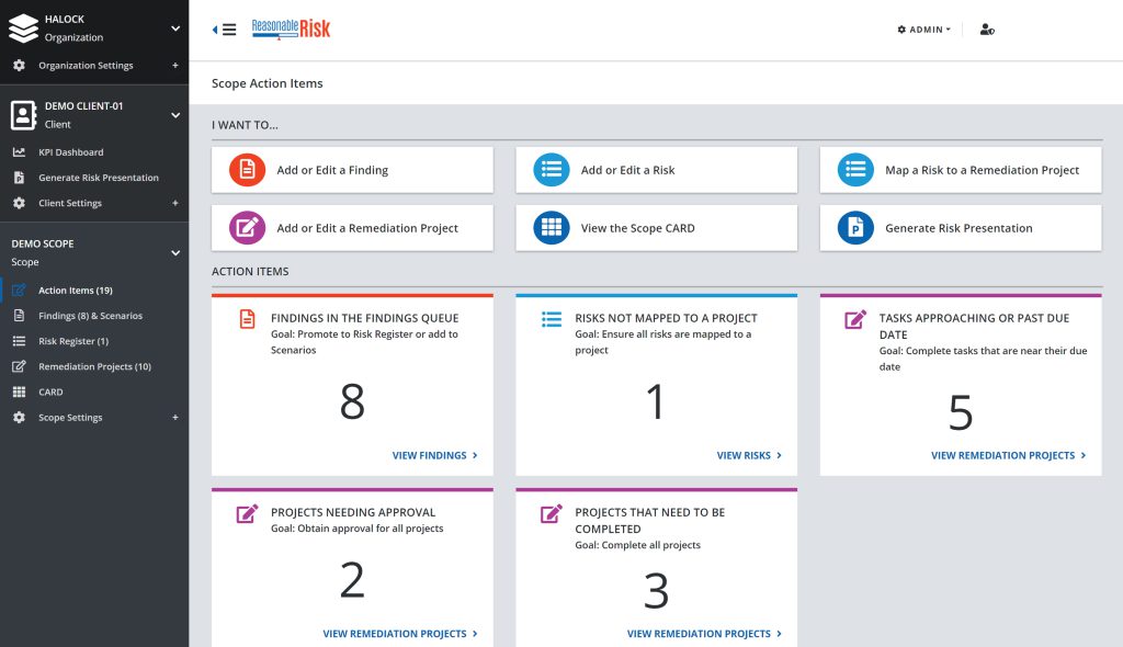 risk assessment tool dashboard